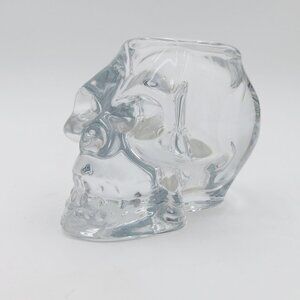 Heavy Clear Glass Skull Holder or Candle Decoration or Small Object Display